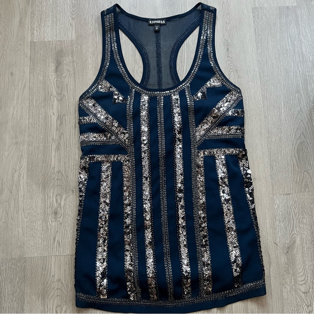 Express Y2K Sequin Racerback Sleeveless Top